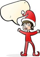 cartoon excited christmas elf with speech bubble vector