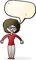 cartoon woman shrugging shoulders with speech bubble vector