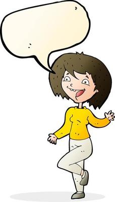 cartoon laughing woman with speech bubble