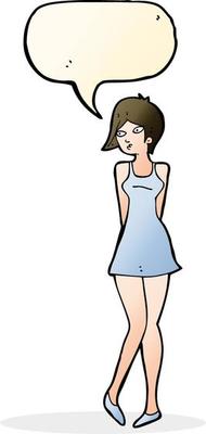 cartoon pretty woman in dress with speech bubble