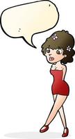 cartoon woman posing in dress with speech bubble vector
