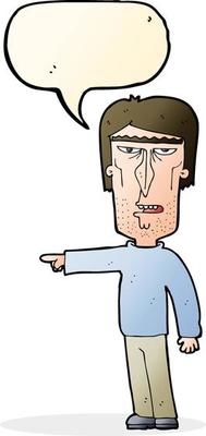 cartoon pointing man with speech bubble