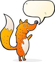 cartoon waving fox with speech bubble vector