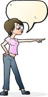 cartoon woman pointing with speech bubble vector