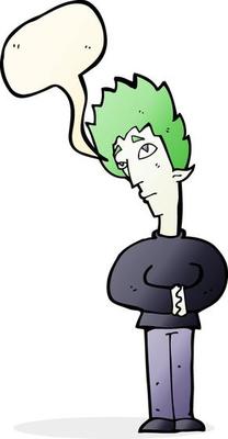 cartoon curious vampire with speech bubble