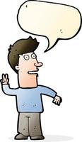 cartoon man making peace sign with speech bubble vector