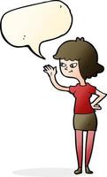 cartoon friendly girl waving with speech bubble vector