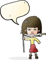 cartoon woman with knife and harpoon with speech bubble vector