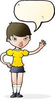 cartoon woman waving with speech bubble vector