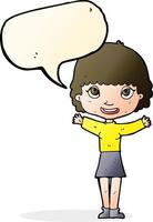 cartoon woman waving with speech bubble vector