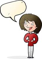 cartoon excited woman with speech bubble vector