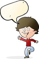 cartoon happy waving boy with speech bubble vector