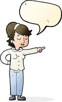 cartoon friendly woman pointing with speech bubble vector