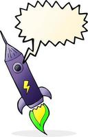 cartoon space rocket with speech bubble vector