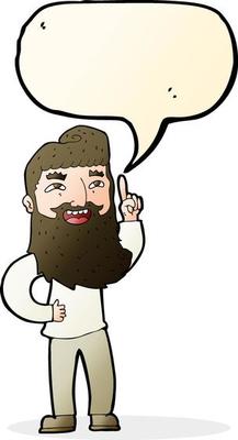 cartoon happy bearded man with idea with speech bubble