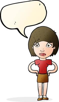 cartoon worried woman with speech bubble