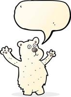 caricatura, divertido, oso polar, con, burbuja del discurso vector