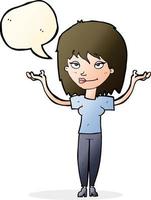 cartoon woman shrugging with speech bubble vector