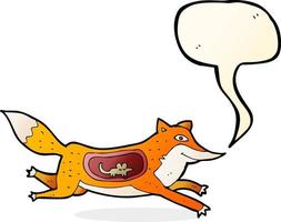 cartoon fox with mouse in belly with speech bubble vector