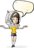 cartoon woman wearing space helmet with speech bubble vector