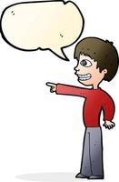 cartoon grinning boy pointing with speech bubble vector