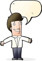 cartoon grining man with open arms with speech bubble vector