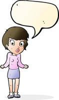 cartoon woman shrugging shoulders with speech bubble vector