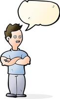 cartoon man with crossed arms with speech bubble vector