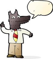 cartoon business wolf with idea with speech bubble vector