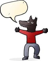 cartoon wolf man with speech bubble vector