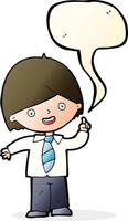 cartoon school boy answering question with speech bubble vector