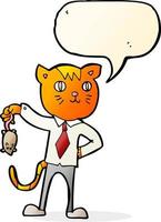 cartoon business cat with dead mouse with speech bubble vector