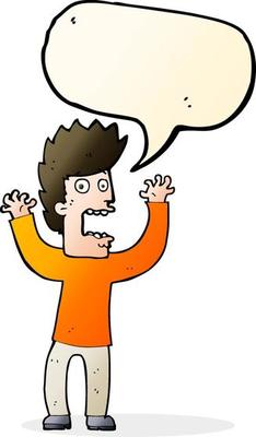cartoon terrified man with speech bubble
