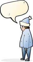 cartoon person in winter clothes with speech bubble vector