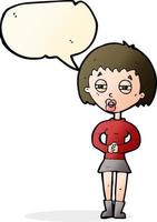 cartoon suspicious girl with speech bubble vector