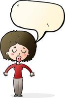 cartoon woman with closed eyes with speech bubble vector