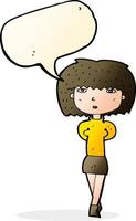 cartoon shy woman with speech bubble vector