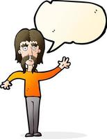 cartoon waving man with mustache with speech bubble vector