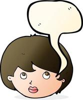 cartoon female face looking upwards with speech bubble vector