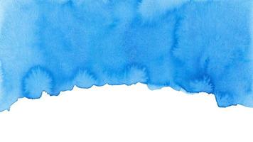 Watercolor sky blue background banner. Isolated border. Stains on paper, hand painted photo