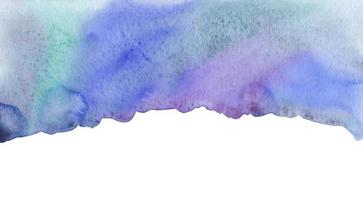 Watercolor blue, purple, green background texture. Isolated border. Stains on paper, hand painted banner. photo