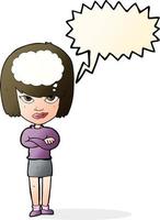 cartoon woman with folded arms imagining with speech bubble vector