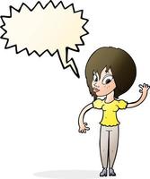 cartoon woman waving with speech bubble vector