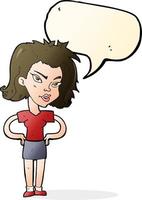 cartoon woman with hands on hips with speech bubble vector