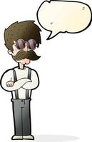 cartoon hipster man with mustache and spectacles with speech bubble vector