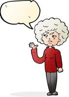 cartoon annoyed old woman waving with speech bubble vector