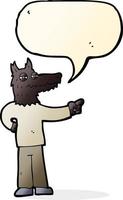 cartoon pointing wolf man with speech bubble vector