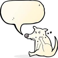 perro de dibujos animados rascándose con burbujas de discurso vector