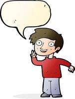 cartoon boy posing for photo with speech bubble vector