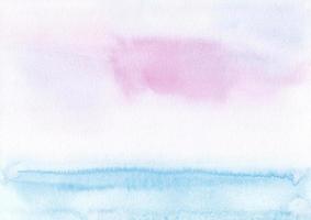 Watercolor pastel pink and blue background texture. Abstract watercolour landscape. Stains on paper, hand painted. photo